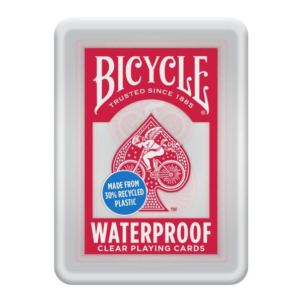 Bicycle Waterproof Clear Playing Cards - 6-Pack of Red Rider Back Plastic Decks, 30% Recycled Material, Rinseable, Perfect for Pool, Beach, Camping & Party Games