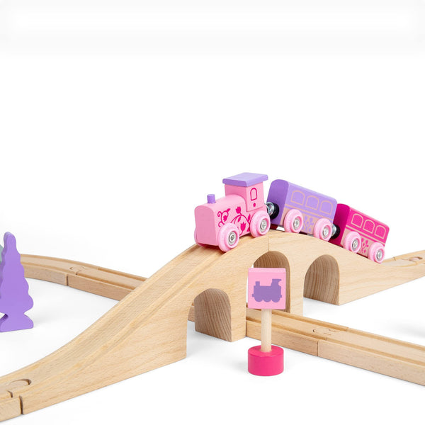 Bigjigs Rail Fairy Figure of Eight Wooden Train Set - 35pc Girls Train Set with Pink Train & Fairy Bigjigs Train Accessories, Quality Princess Toys