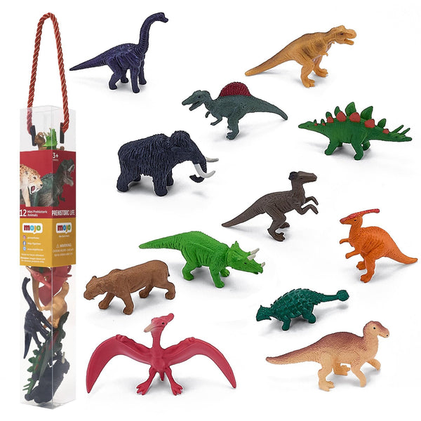 MOJO Mini Dinosaur Mini Worlds Playset, 12-Piece Hand-Painted Mini Figures, True-to-Life Highly Detailed Prehistoric Dinosaur Figurines, PVC, UK Designed, Ages 3+