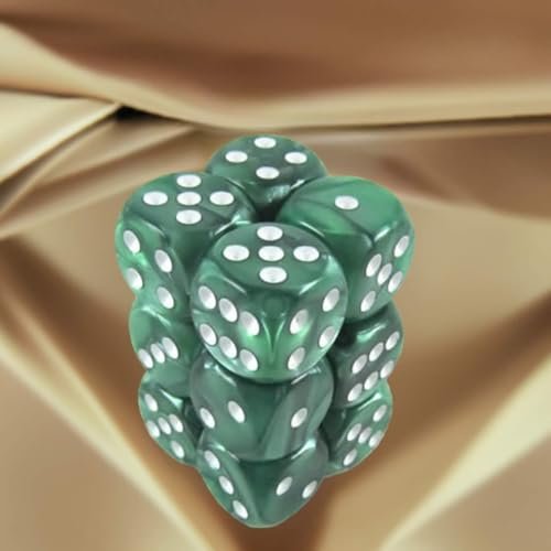Koplow Games Green Marbleized Deluxe Dice with White Pips, D6 16 mm (5/8 in), Rounded Corners, Pack of 12