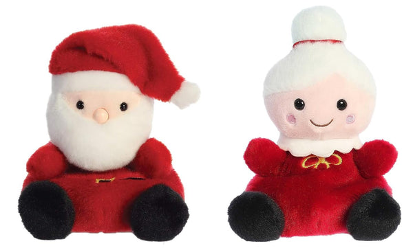 Aurora 5'' Holiday Palm Pals Santa Claus and Mrs. Claus - Set of 2, Red, White, Green, Tan, Brown