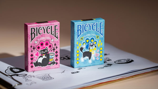 Bicycle Kawaii Dog Playing Cards – Cute Anime Husky Themed Deck with Custom Court Cards & Fluorescent UV Ink, Poker Size, Blue