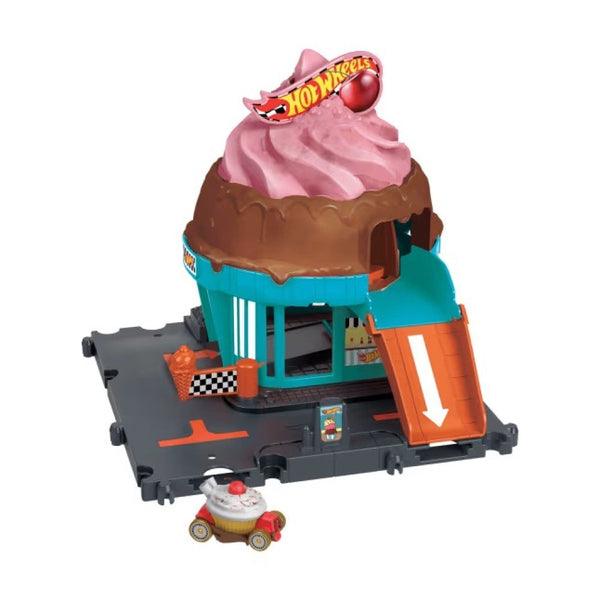 Hot Wheels City Downtown Ice Cream Swirl Playset From The Series “Let's Race” With 1 Toy Car