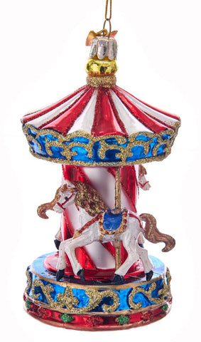 Noble Gems Carousel Merry Go Round Glass Christmas Ornament NB1360