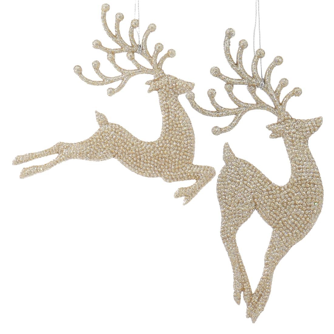 Kurt S. Adler 7” Champagne Gold Diamond Reindeer Acrylic Ornaments Pair (W20259) | Set of 2 Elegant Glittered Acrylic Reindeer Christmas Tree Ornaments