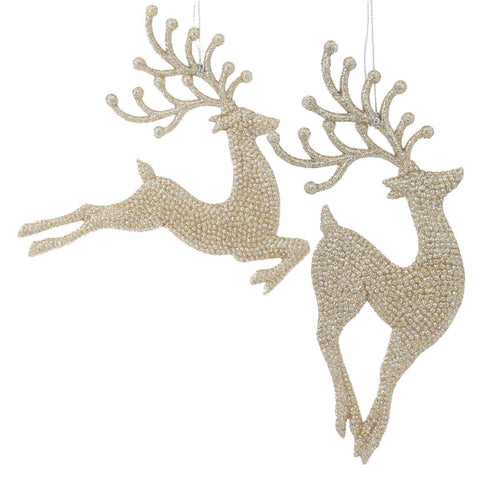 Kurt S. Adler 7” Champagne Gold Diamond Reindeer Acrylic Ornaments Pair (W20259) | Set of 2 Elegant Glittered Acrylic Reindeer Christmas Tree Ornaments