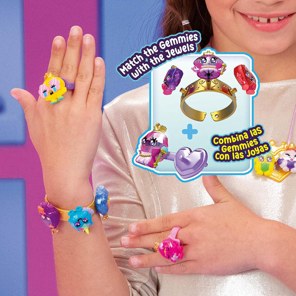 Pinky Promise Gemmy Friends Surprise Crown Set, Pretend Play Jewelry Toy with 2 Collectible Gemmy Friends, 1 Ring, Mix and Match Wearable Gems, Surprise Princess Gift for Kids Ages 4+