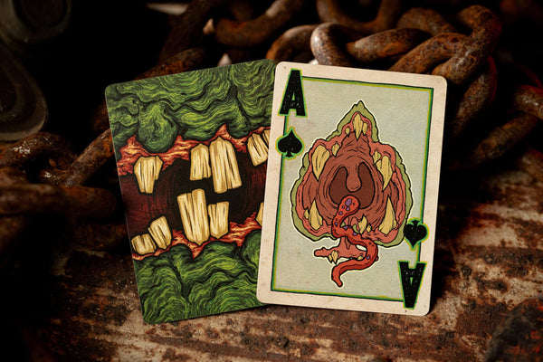 Kings Wild Project Overbite Green Luxury Playing Cards, Standard Edition, Poker Size Custom Index Deck, Monster-Themed Collectible Cards