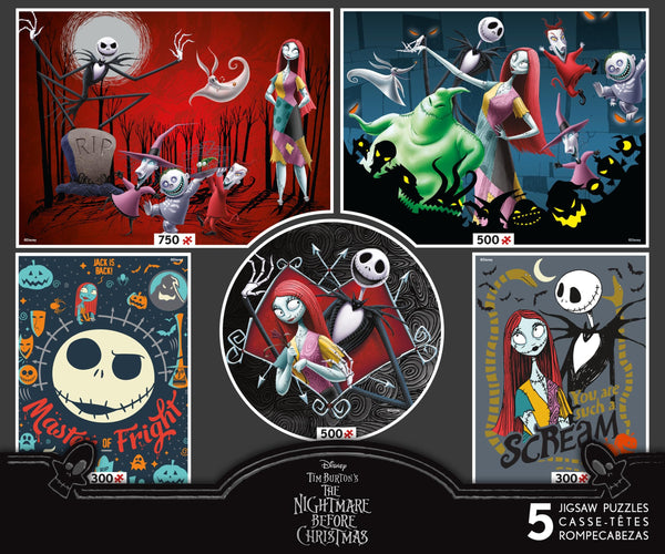 Ceaco - 5 in 1 Multipack - Disney - Tim Burton's The Nightmare Before Christmas - (2) 300 Piece, (2) 500 Piece, (1) 750 Piece Jigsaw Puzzles