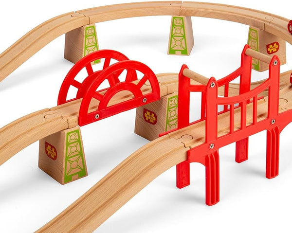 Bigjigs Rail Bridge Expansion Set - 25pc Wooden Train Track Expansion Pack for Train Sets, Quality Bigjigs Train Accessories, Compatible with Most Major Wooden Railway Brands