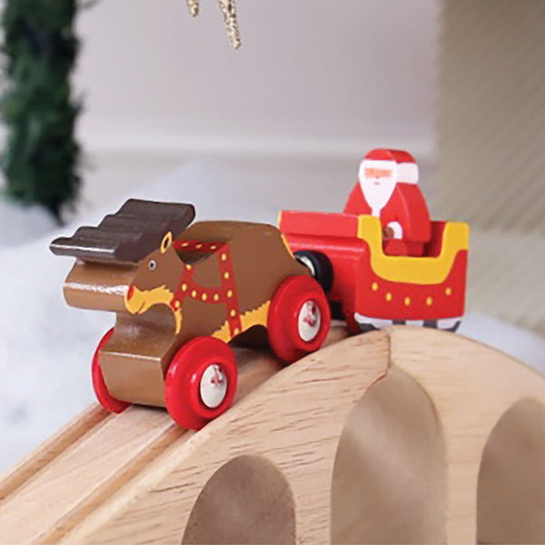Bigjigs Rail Santa Sleigh with Reindeer Toy Train - Bigjigs Train for Christmas Train Sets, Quality Wooden Train Track Accessories, Bigjigs Train Accessories