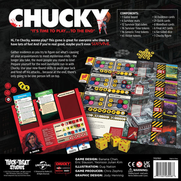 Trick Or Treat Studios Chucky: It’s Time To Play… To The End Board Game - Official Horror Survival Strategy Game, Worker Placement & Push-Your-Luck, 2-4 Players, Ages 14+