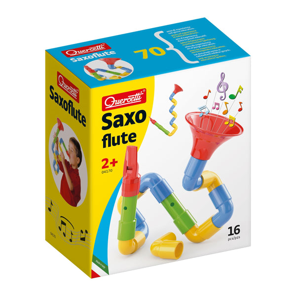 Quercetti Saxoflute - 16 Piece Build Your Own Instrument Toy, Tube Construction Musical Building Set, Toddler & Kids 2+
