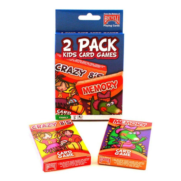 Bicycle 2-Pack Kids Card Games, Crazy 8's and Memory, Family Card Game Set for 2+ Players, Ages 3+