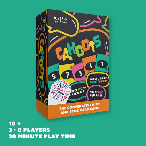 Gamewright - Party to Go - Cahoots - The Cooperative Hint and Sync Card Game - 3-8 Players Ages 10+