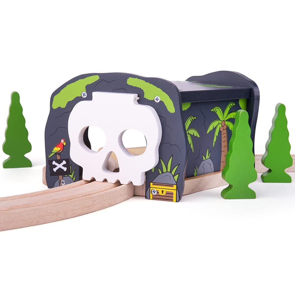 Bigjigs Rail Skull Cave & Tunnel - Wooden Train Set Accessories, Tunnels for Trains & Railway Sets, Classic Kids Toys, Compatible with Other Major Wood Rail Brands, for 3+ Year Olds