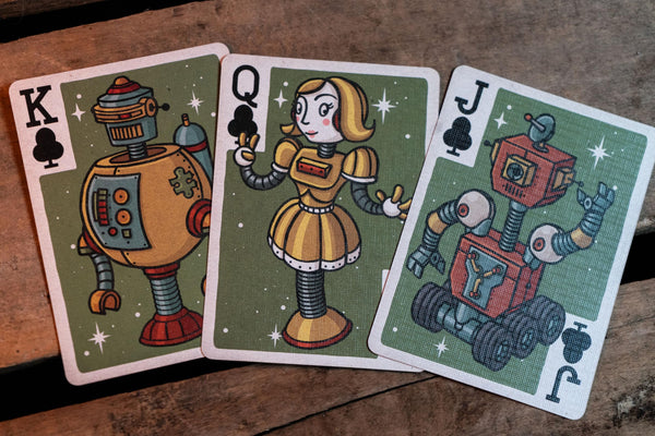 Kings Wild Project Astro Luxury Playing Cards, Poker Size, Custom Index, Retro Robots Sci-fi Inspired Collectible Deck