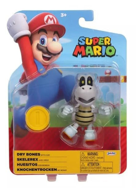 JAKKS Pacific Super Mario 4 Inch Dry Bones Action Figure with with Coin, 11 Points of Articulation, Collectible Nintendo Toy, Ages 3+