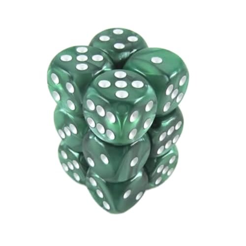 Koplow Games Green Marbleized Deluxe Dice with White Pips, D6 16 mm (5/8 in), Rounded Corners, Pack of 12