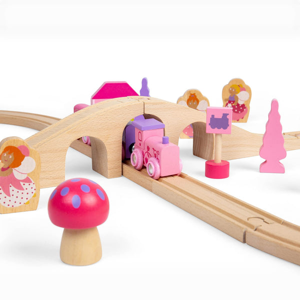 Bigjigs Rail Fairy Figure of Eight Wooden Train Set - 35pc Girls Train Set with Pink Train & Fairy Bigjigs Train Accessories, Quality Princess Toys