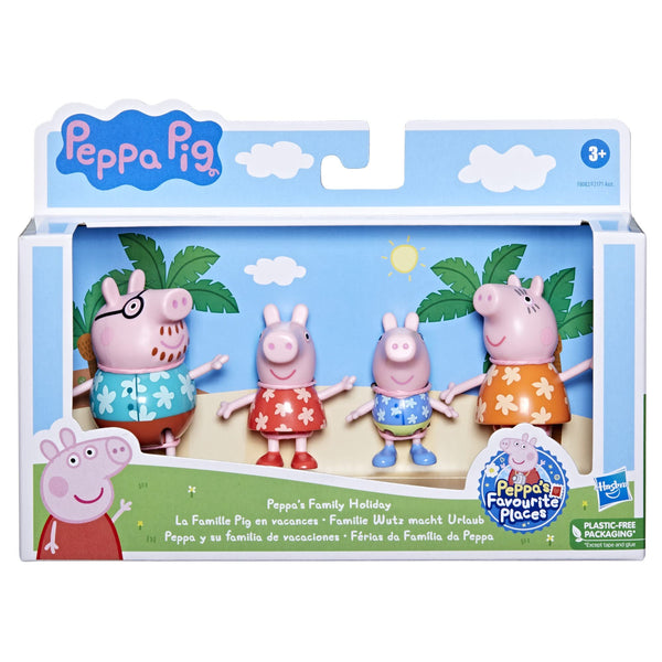 Peppa Pig Toys Peppa's Family Holiday, 4 Family Figures in Tropical Holiday Outfits, Preschool Toys for Ages 3+
