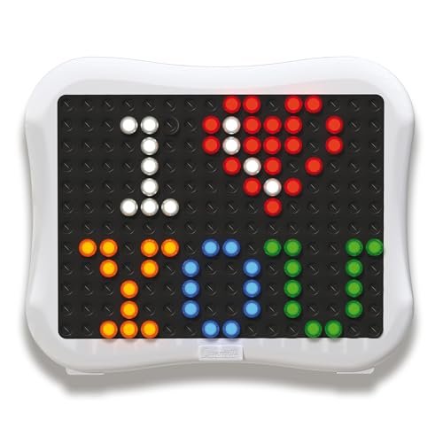 Quercetti: Peg Brite - Light-Up Image Toy, Create Mosaic Board Art, 120 Pegs & Bright LEDs, 12 Sample Pattern Templates, Free Play Designing, Kids 3+