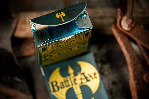 Kings Wild Project Battle Axe Luxury Playing Cards - Special Edition Blue Gilded, Poker Size, Custom Index, Numbered Collectible Deck