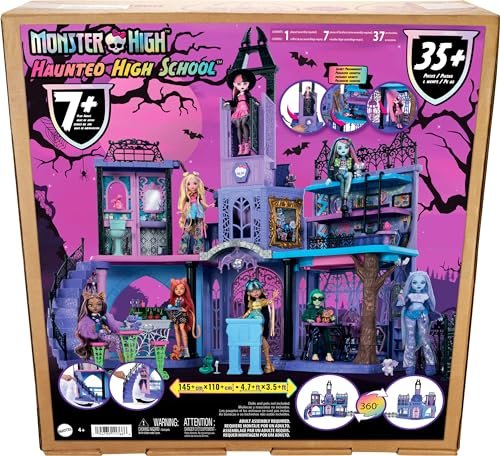 Monster High Doll House, Haunted High School Playset with 7 Play Areas and 35+ Storytelling Pieces Including Furniture and Accessories