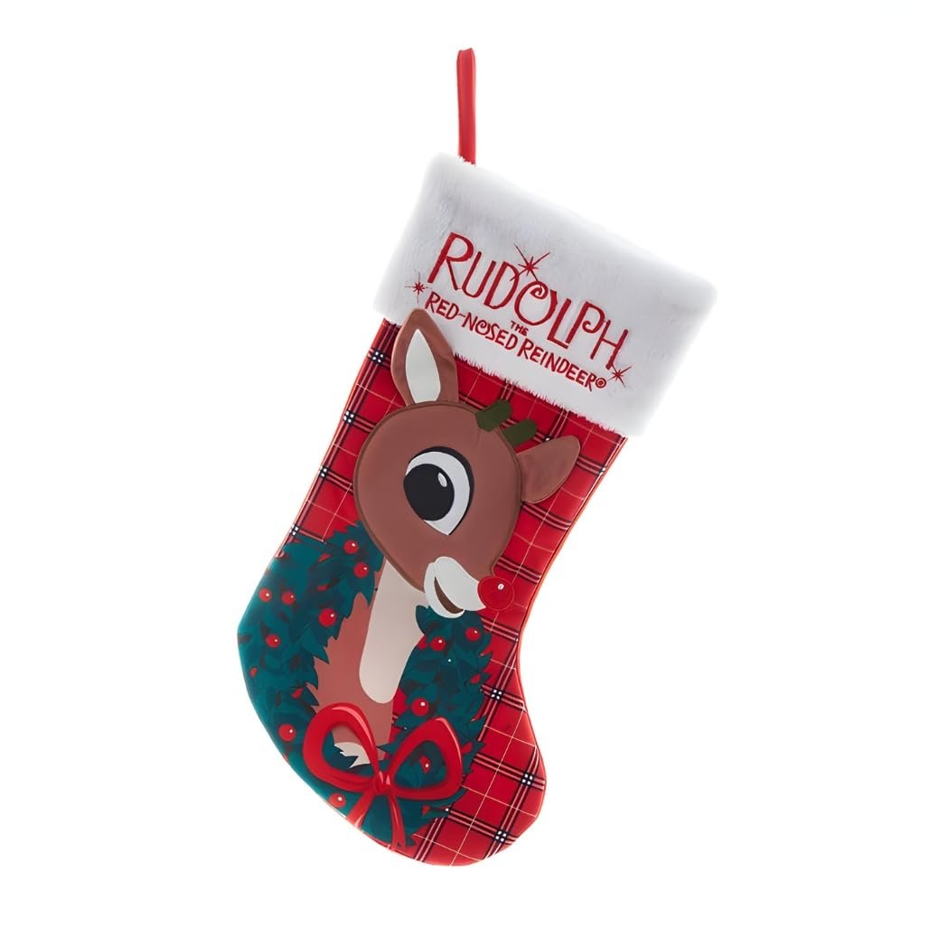Kurt Adler Rudolph The Red Nose Reindeer Applique Head Stocking