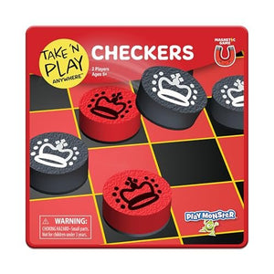 PlayMonster Take 'N Play Anywhere — Checkers — Magnetic Travel Game — Fun on The Go! — for Ages 4+