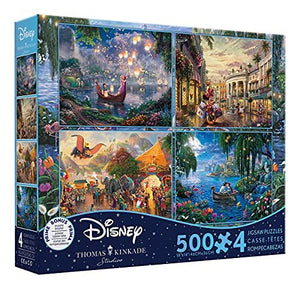 Ceaco - 4 in 1 Multipack - Thomas Kinkade - Disney Dreams Collection - Tangled, Mickey and Minnie Mouse, Dumbo, & The Little Mermaid - (4) 500 Piece Jigsaw Puzzles , Blue