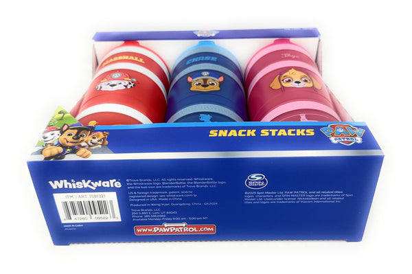 Whiskware Stackable Snack Containers for Kids & Toddlers – 3-Part Portable Snack Stacks with Nickelodeon Paw Patrol Design - School & Travel Friendly, BPA-Free Kid Lunch Organizer