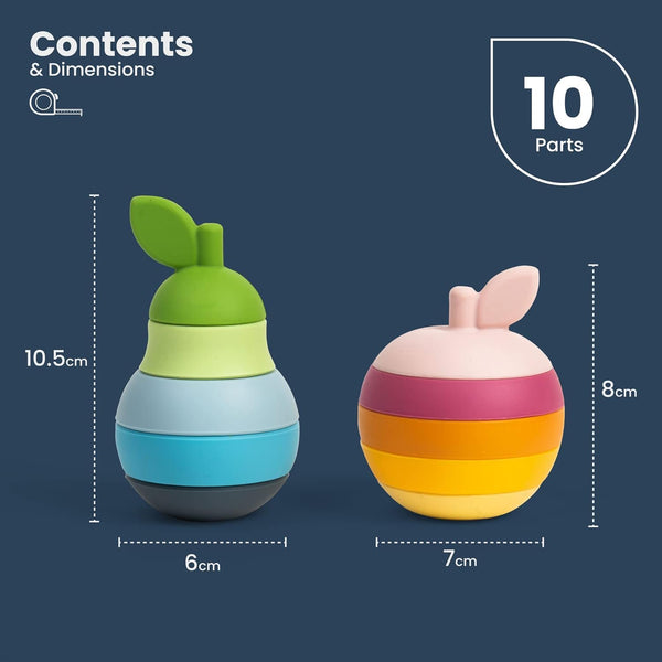 Bigjigs Toys Stacking Apple & Pear - 10 Piece Baby Stacking Toy, Silicone Baby Stacking Rings, Teething Toys, Montessori Toys for Babies