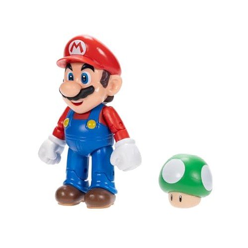 Super Mario 4 Inch Mario Action Figure with 1-Up Mushroom, 11 Points of Articulation, Collectible Nintendo Toy, Ages 3+