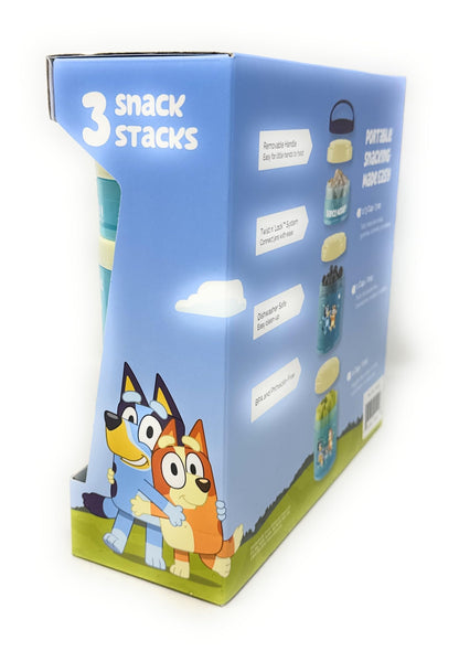 Whiskware Stackable Snack Containers for Kids & Toddlers – 3-Part Portable Snack Stacks with Bluey Design - School & Travel Friendly, BPA-Free Kid Lunch Organizer
