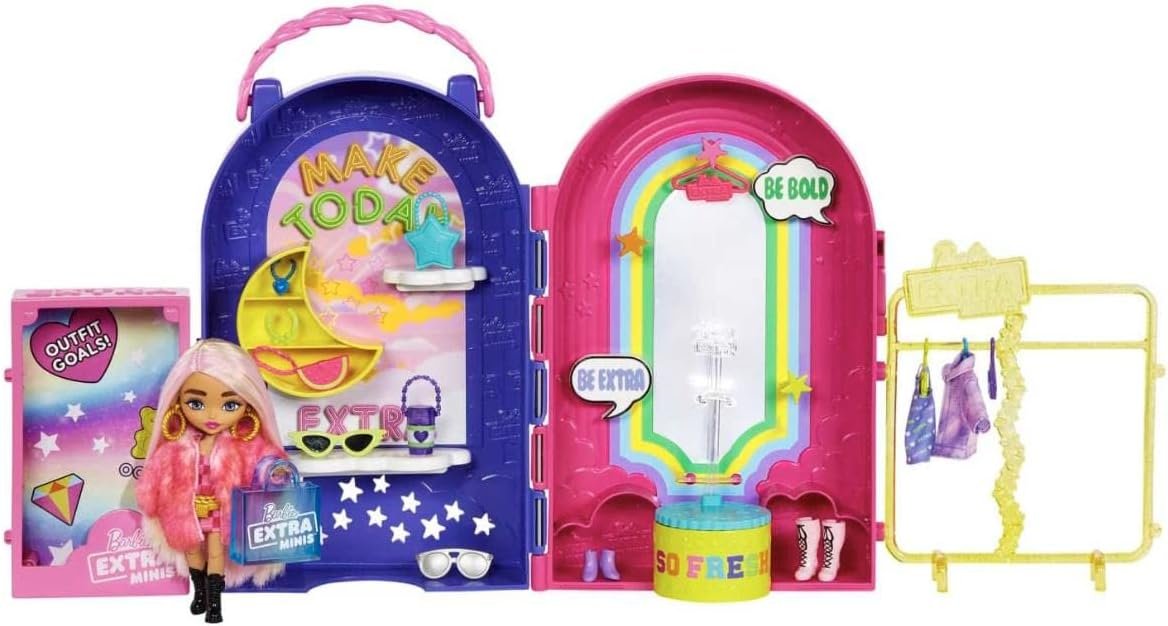 Barbie Extra Minis Doll and Fashion Playset with 15+ Pieces, Boutique with Small Doll, Clothes and Accessories