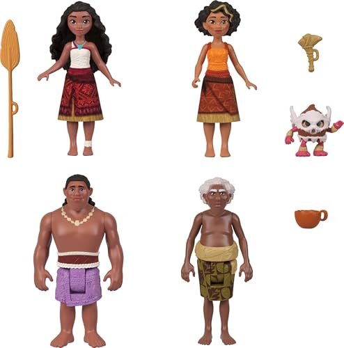 Mattel Disney Moana 2 Toys, Moana’s Canoe Crew Playset with 5 Small Dolls in Signature Outfits & 3 Accessories, Inspired by The Movie