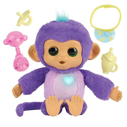 Fingerlings Care ‘n’ Cuddles Interactive Baby Monkey, Sunny (Purple), 150+ Sounds and Reactions, Heart Lights Up, Toy for Ages 3+