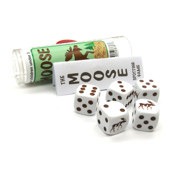 Koplow Games Moose Dice Game, 5 Dice Set with Travel Tube and Instructions, 16mm Portable Family Travel Dice Game, Ages 14+