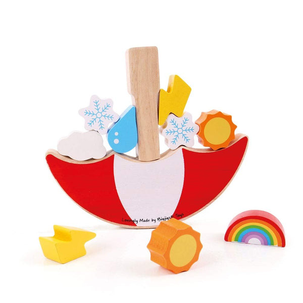 Bigjigs Toys Weather Balancing Game for Toddlers & Kids - Wooden Fine Motor Skills Stack & Balance Game with Rainbow, Sun, Cloud, Snowflake & Lightning Pieces - Ages 2+