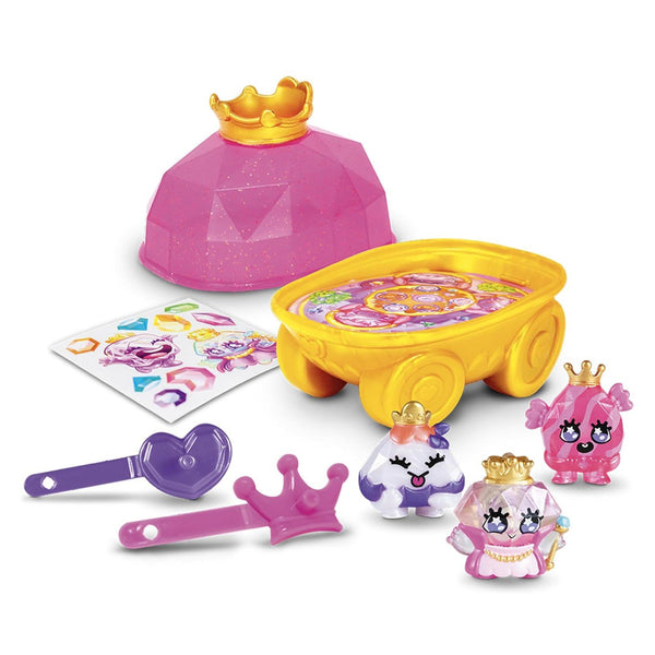 Pinky Promise Gemmy Friends Pretend Play Royal Carriage Mini Set, Surprise Princess Jewelry Toy with 3 Collectible Gemmy Friends and 2 Hairpins, Mix and Match Wearable Gems, Ages 4+