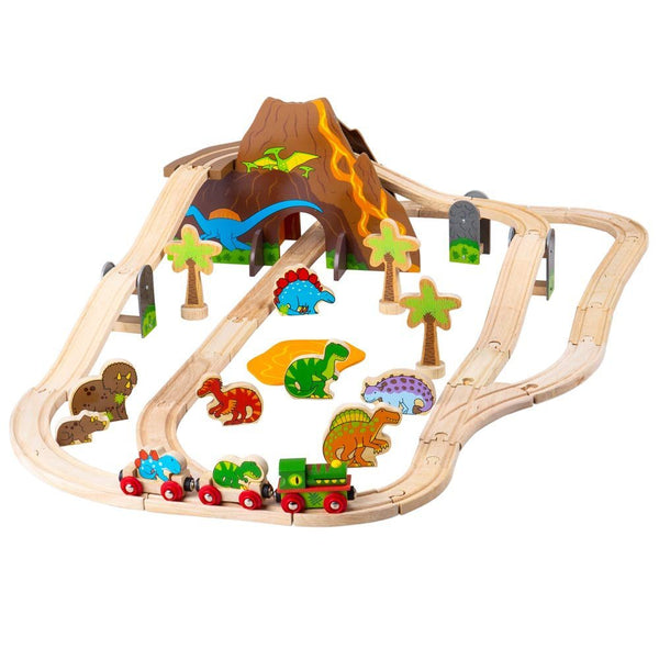 Bigjigs Rail Dinosaur Railway Play Set - Prehistoric Wooden Adventure Train Set