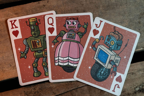 Kings Wild Project Astro Luxury Playing Cards, Poker Size, Custom Index, Retro Robots Sci-fi Inspired Collectible Deck