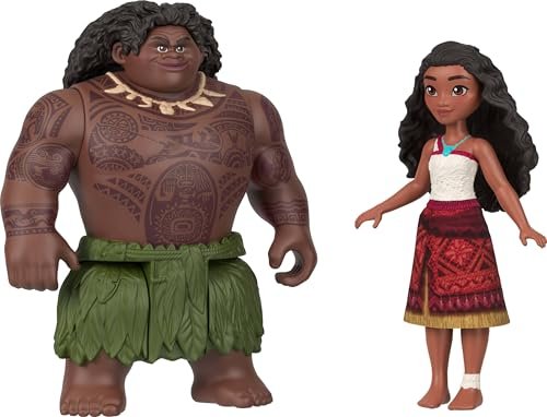 Mattel Disney Moana 2 Toys, Moana & Maui Ocean Adventures 2-Pack with 2 Small Dolls & Hook Accessory, Inspired by The Movie