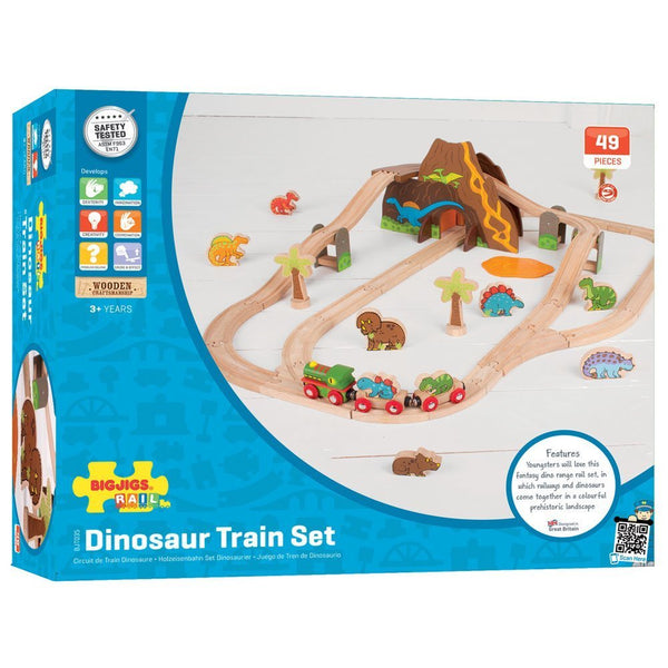 Bigjigs Rail Dinosaur Railway Play Set - Prehistoric Wooden Adventure Train Set