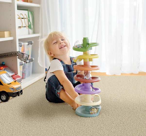 Quercetti - Spiral Tower PlayBio - Classic Ball Drop and Roll Toy Made with Eco-Friendly Bioplastic, for Kids Ages 1 Year +