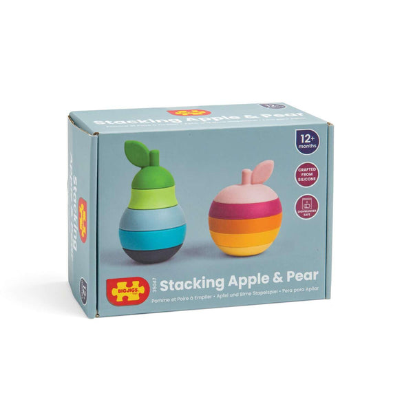 Bigjigs Toys Stacking Apple & Pear - 10 Piece Baby Stacking Toy, Silicone Baby Stacking Rings, Teething Toys, Montessori Toys for Babies