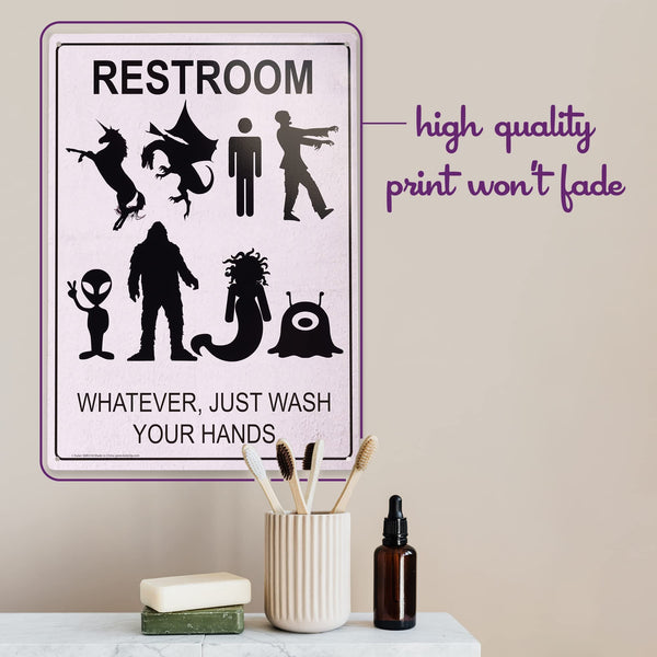 Just Wash Your Hands Metal Sign - Easy-to-Hang Wall Decor - Fun Tin Signs for Man Cave - Metal Dorm Room Decorations, Garage Signs, and Man Cave Signs