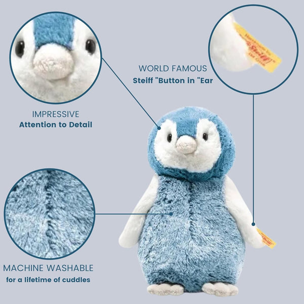 Steiff Paule Penguin, Premium Penguin Stuffed Animal, Penguin Toys, Stuffed Penguin, Penguin Plush, Cute Plushies, Plushy Toy for Girls Boys and Kids, Soft Cuddly Friends (Blue, 9")