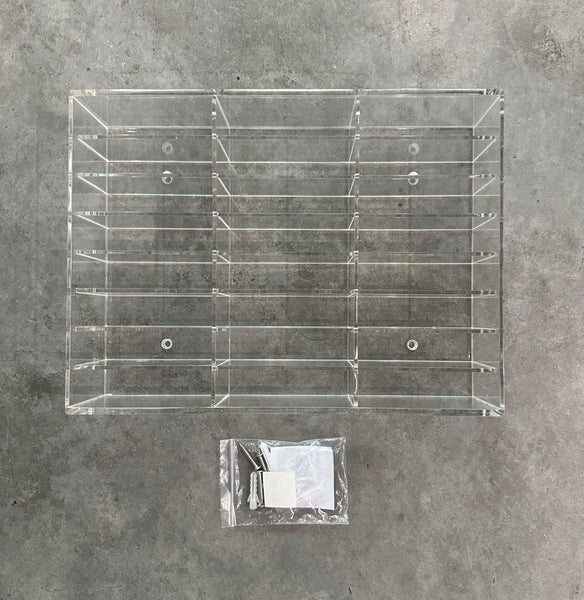Carat XDR24 Clear Acrylic 24 Playing Card Deck Rack, Wall Mount Storage Display Holder for Collectible Poker Cards, 3 Column Deck Organizer Case